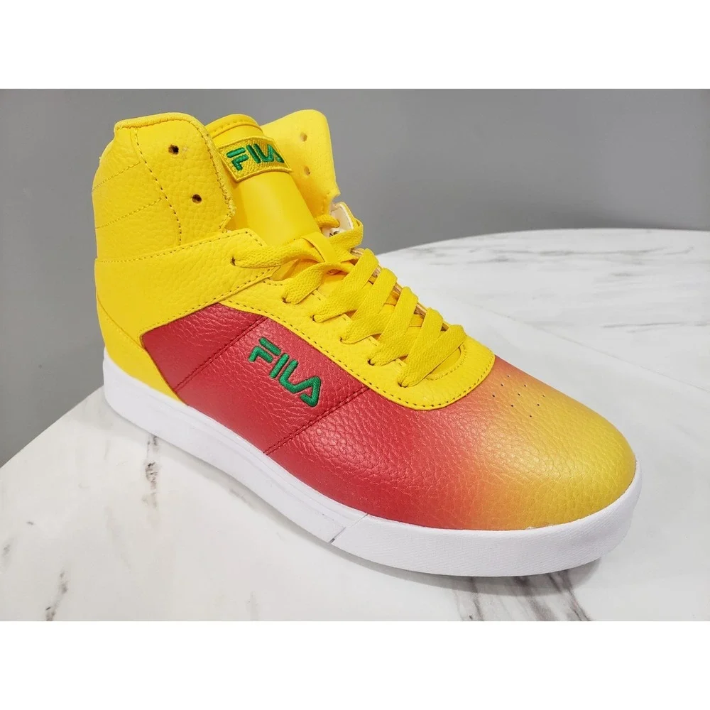 RARE FILA Impress LL‎ Fade Men's Size 8.5 High Top Sneaker Yellow Red Shoes Mid